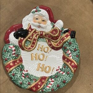 Fitz and Floyd Red, Green, Gold Santa Wreath Plate